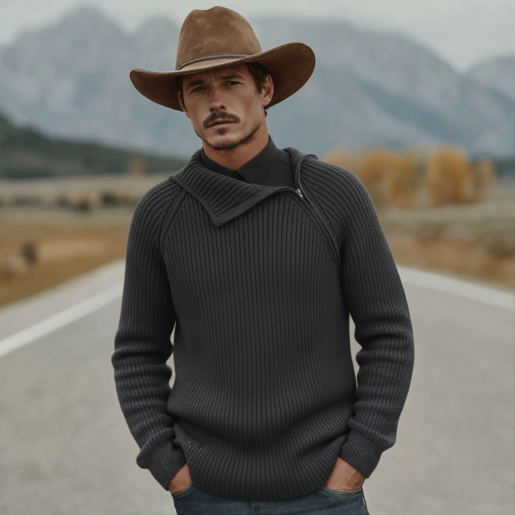 Men's Classic Casual Irregular Design Zip-up Hooded Sweater MTA2457K6K