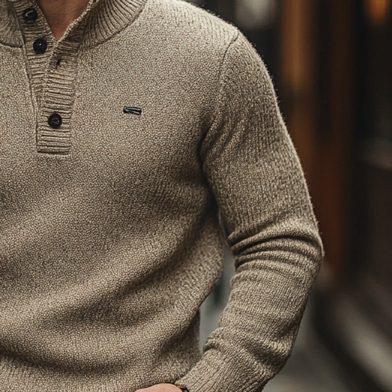Men's Solid Color Casual Stand Collar Button Pullover Sweater MTA0483I9X