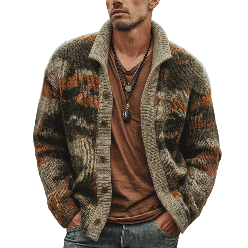 Men's Urban Warm Camouflage Button-Down Knit Cardigan MTA1874K6U