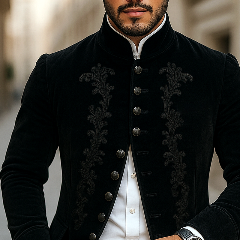 Men's Vintage Embroidered Stand Collar Single Breasted Jacket MTA2575G2Z