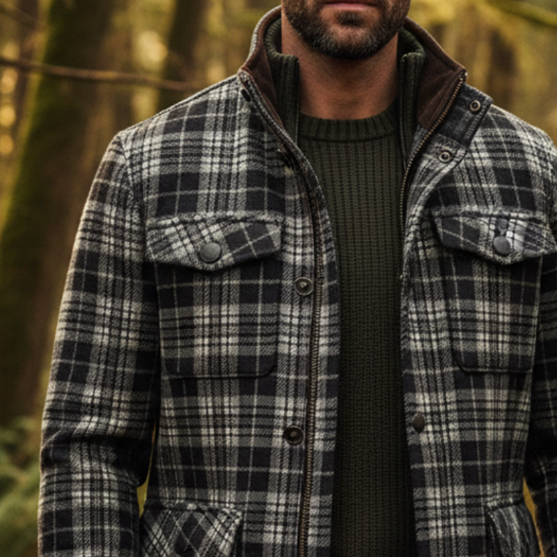 Men's Retro Casual Plaid Zipper Lapel Hunting Jacket MTA2964I7TO