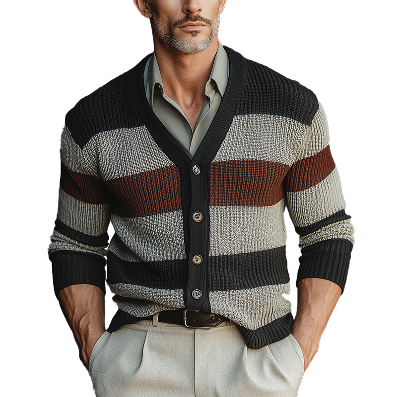 Men's Autumn Fashion Contrast Stripe Knitted Sweater Cardigan MTA1644I4P