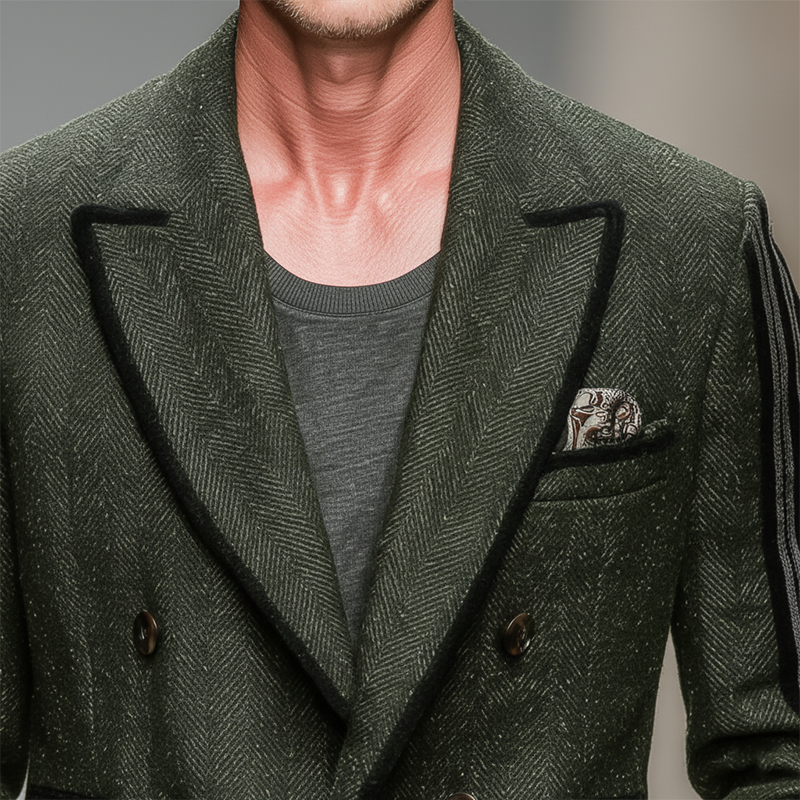 Men's Winter Fashion Contrast Edge Herringbone Faux Wool Double-breasted Jacket MTA2830I6P