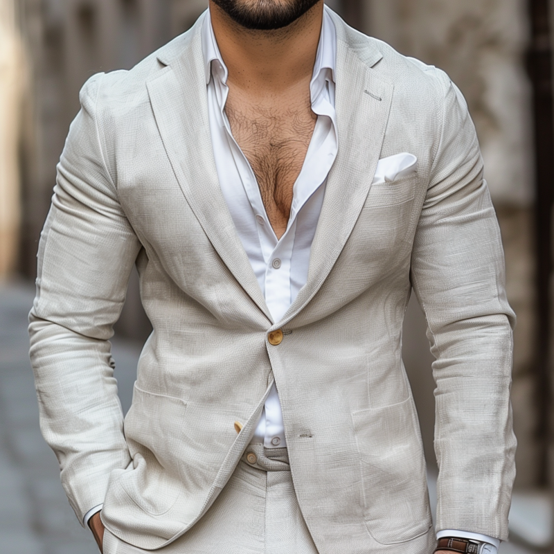 Men's Casual Solid Color Breathable Linen Notch Lapel Single-breasted Slim-fit Blazer MTA1784G7M
