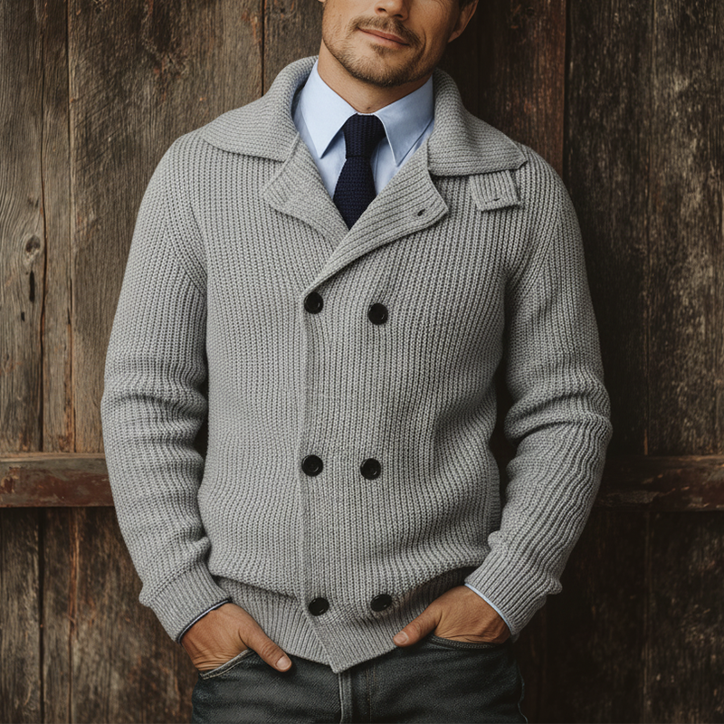 Men's Autumn And Winter Fashion Double-breasted Lapel Cotton Yarn Knitted Sweater MTA2808I5P
