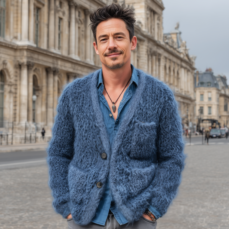 Men's Vintage Faux Mink V-Neck Button-Down Knit Cardigan MTA1789J2U