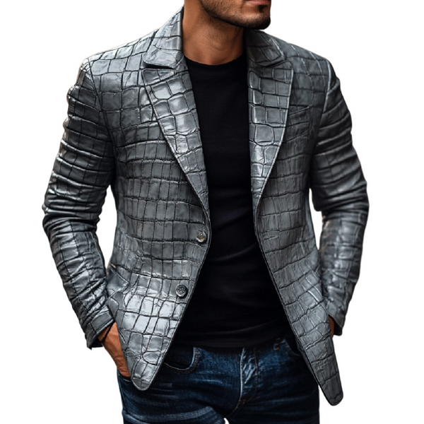 Men's Vintage Crocodile Leather Peaked Lapel Single Breasted Slim Fit Blazer 20620345M