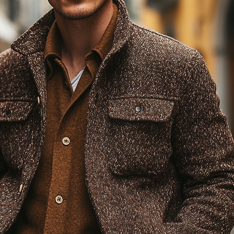 Men's Blended Heathered Lapel Tweed Jacket MTA2256I9X