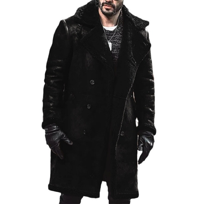 Men's Warm Faux Fur Lapel Double Breasted Mid-length Coat 99867634Z