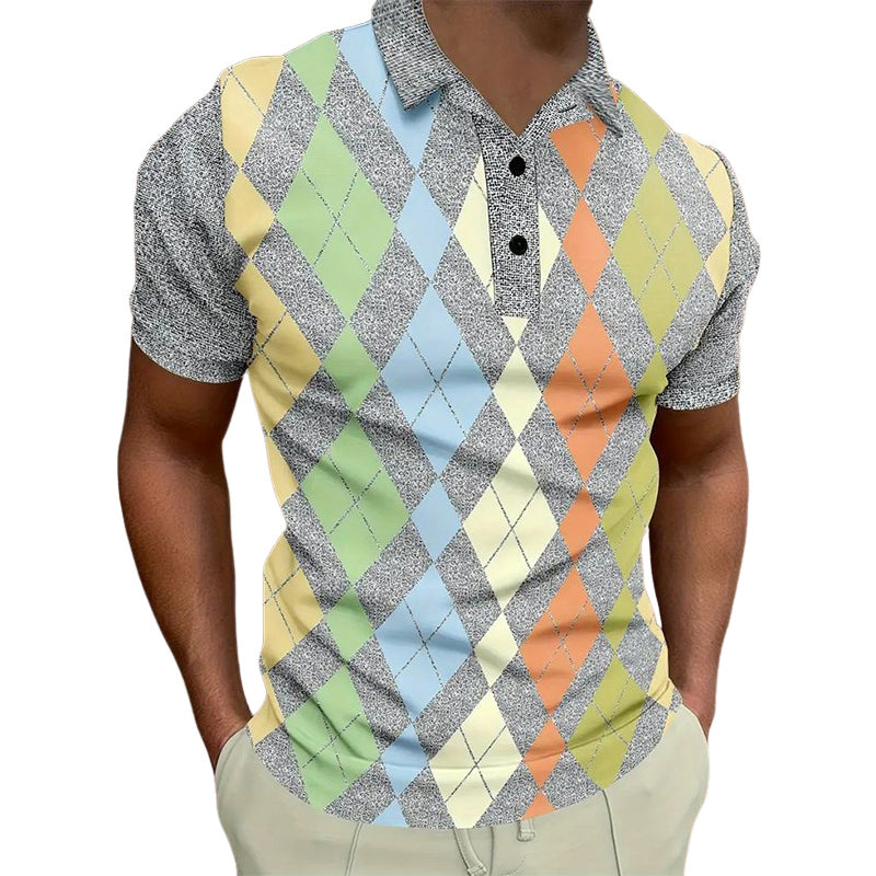 Men's Summer Classic Diamond Print Polo Shirt MTA2714D5U