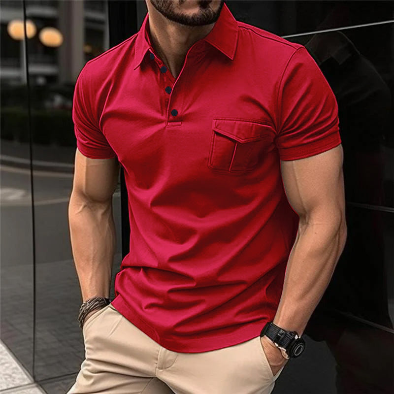 Camisa polo informal de manga corta con solapa entallada para hombre 18107009M