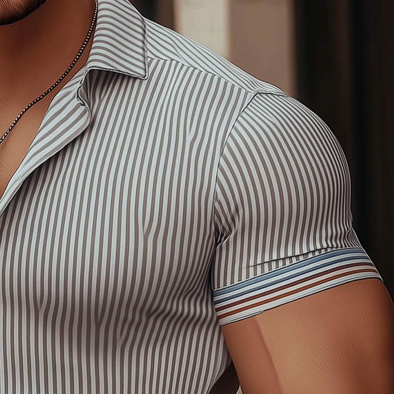 Men's Summer Slim Striped Knitted Short Sleeve Polo Shirt MTA2517G5P