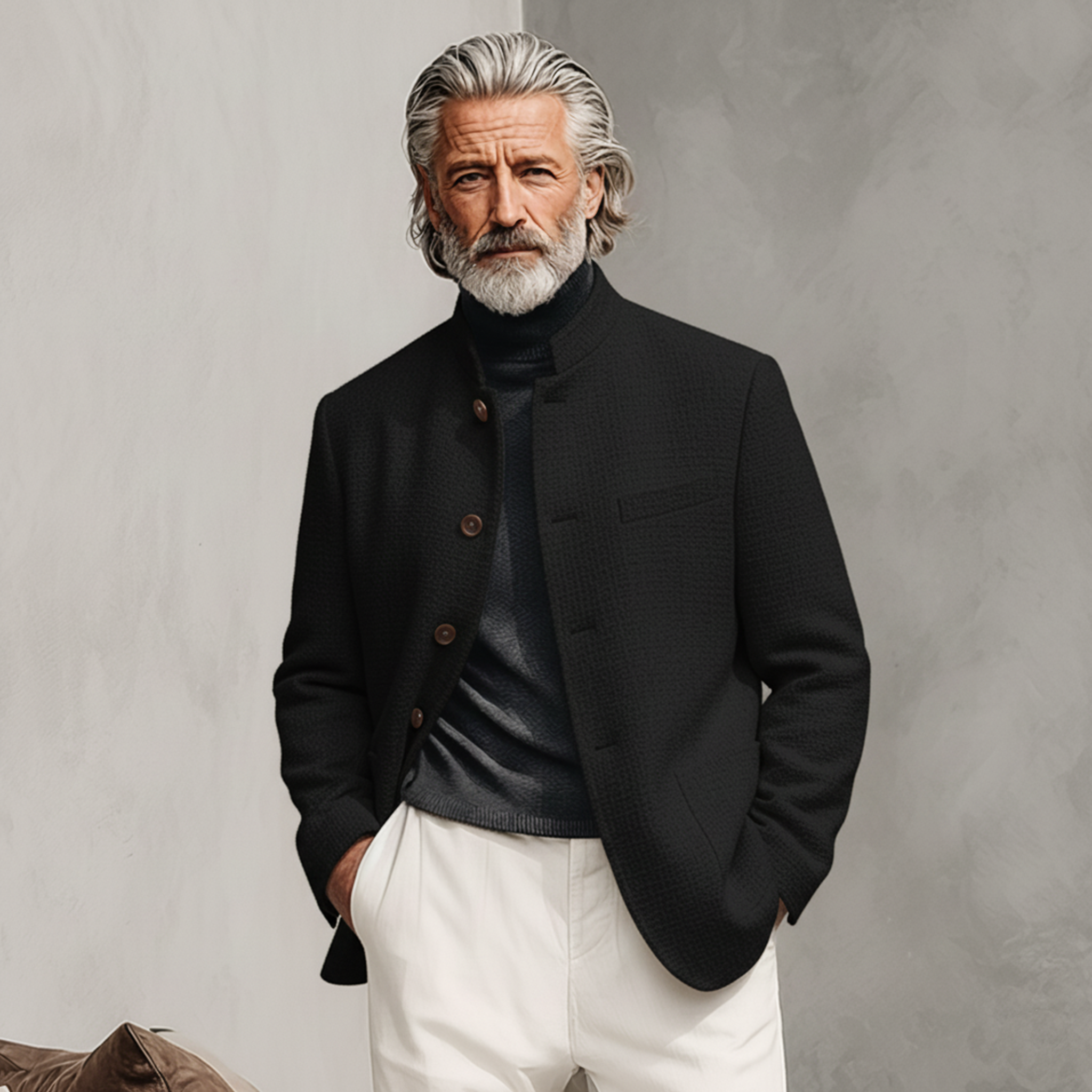 Men's Classic Casual Stand-up Collar Tweed Textured Fabric Jacket MTA0595K5K