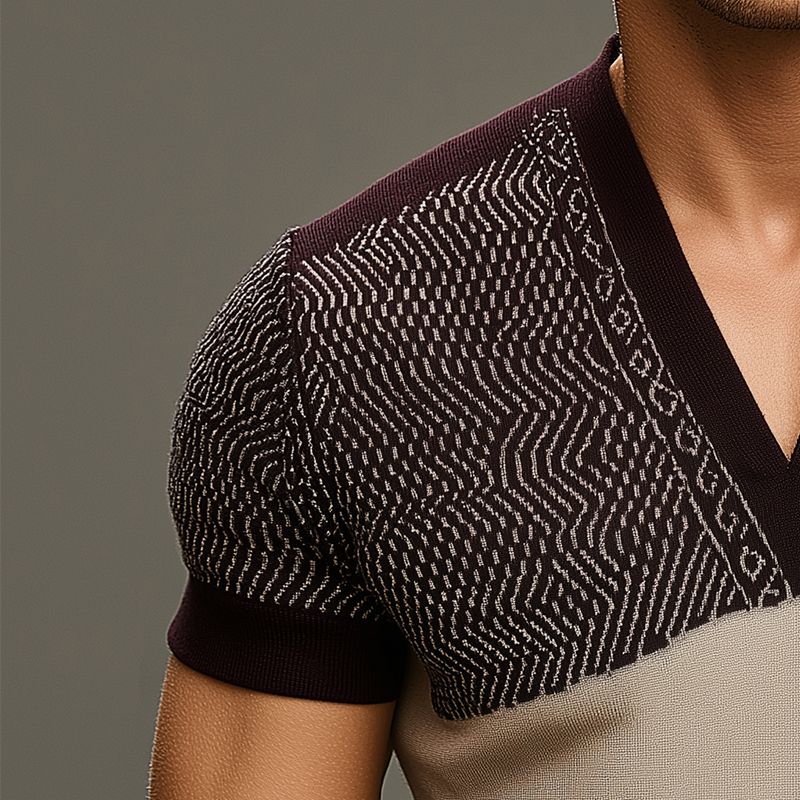 Men's Fashion Knitted Jacquard Short Sleeve T-Shirt MTA2551G0P