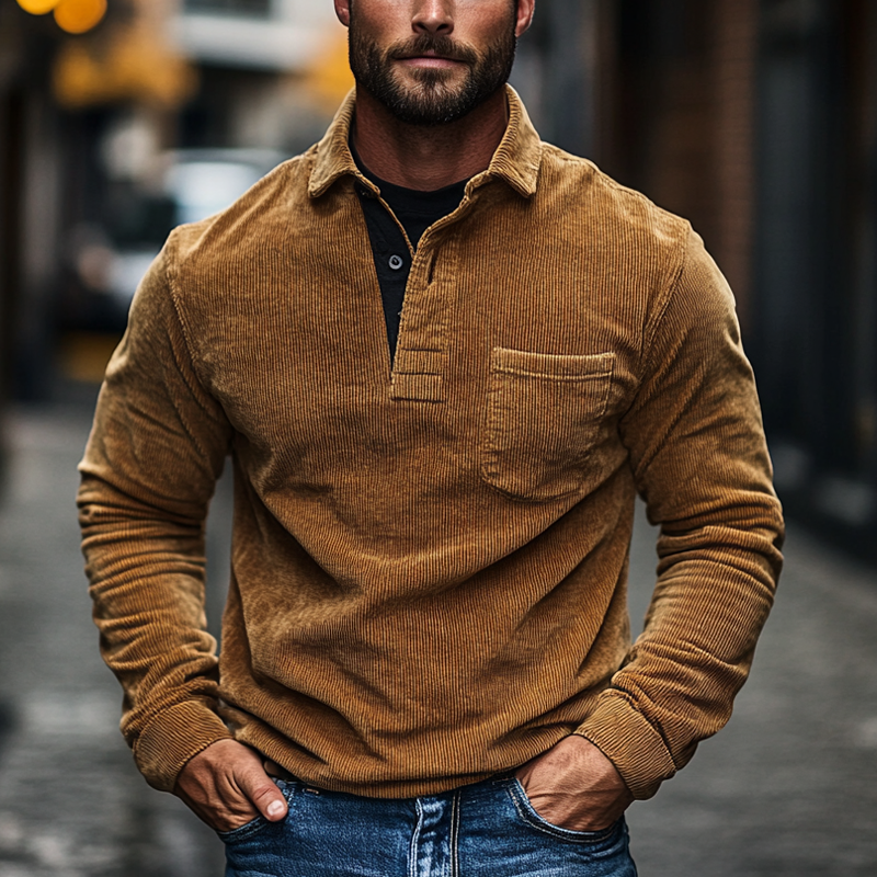 Men's Vintage Corduroy Lapel Pullover Sweatshirt MTA2833I9X