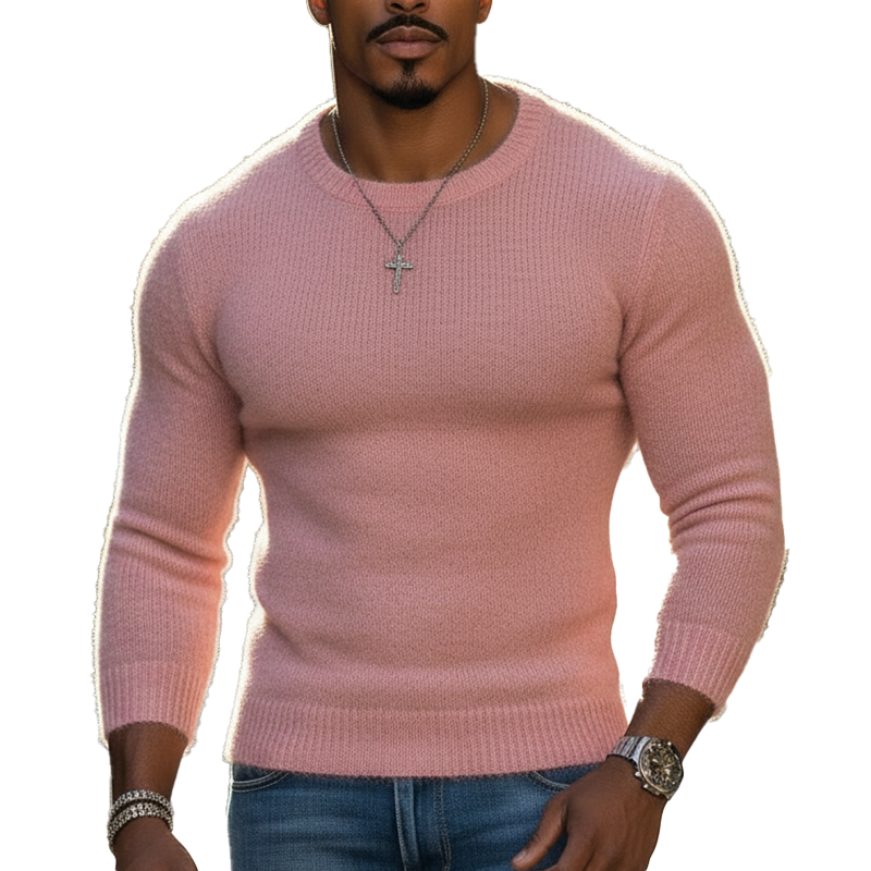 Men's Spring Fashion Cotton And Mohair Blend Knitted Crew Neck Slim-fit Sweater MTA2950L2P