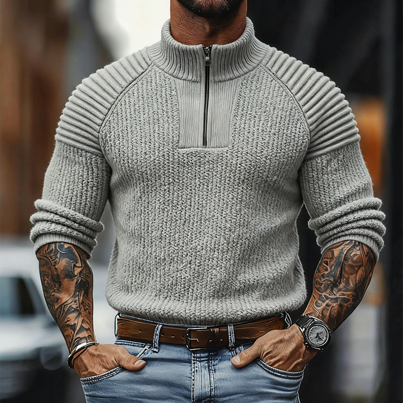 Men's Solid Color Casual Half-zip Knitted Sweater MTA1714J2X
