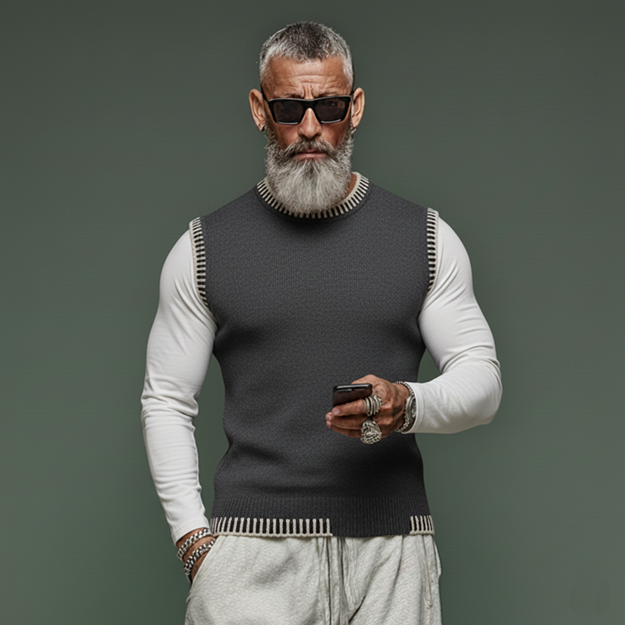 Men's Fashionable And Unique Crew Neck Slim Fit Knit Tank Top MTA2963J2K