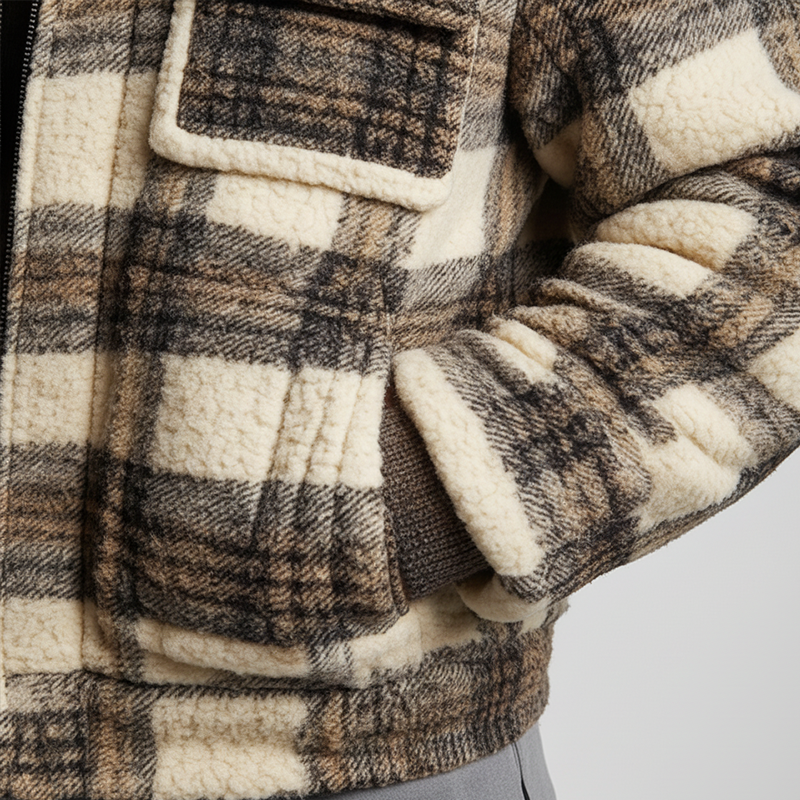 Men's Winter Retro Plaid Print Fleece Collar Jacket MTA1790K2P