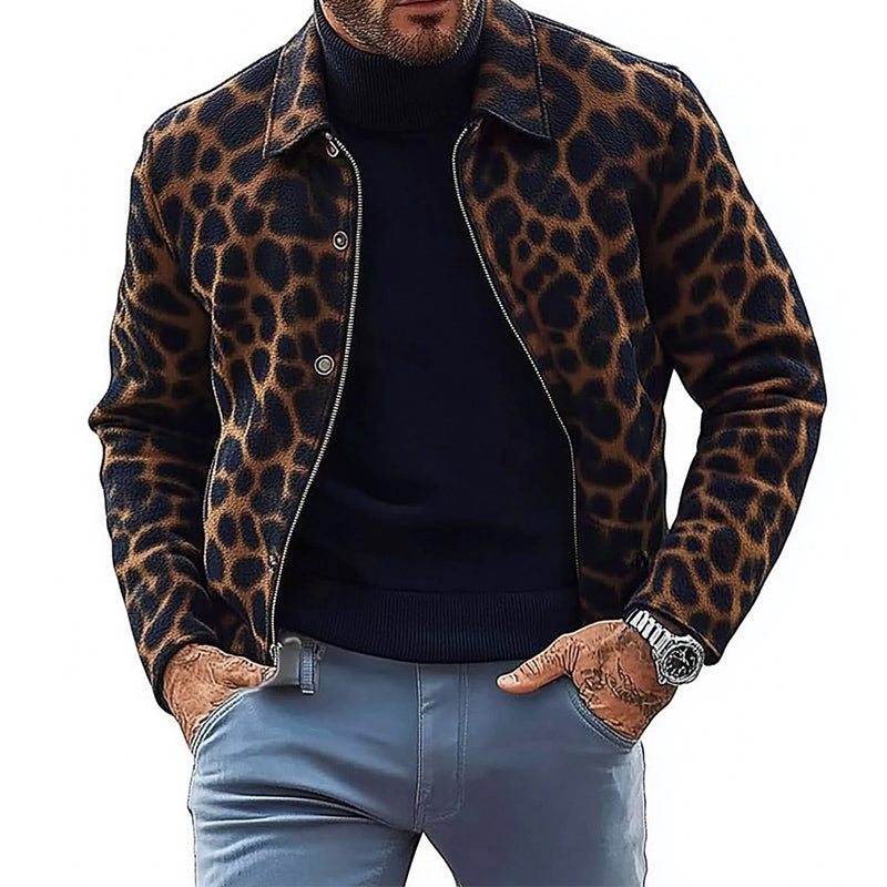 Men's Leopard Print Lapel Jacket 80827226U