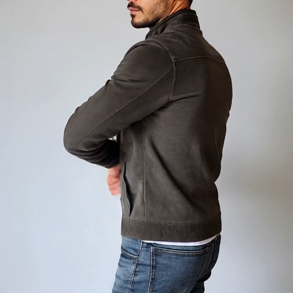 Chaqueta de ante vintage con cuello alto y botonadura sencilla para hombre 65731063Y