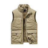 Men's Casual Fleece Stand Collar Thick Workwear Multi-pocket Vest 87500241K