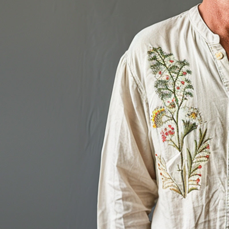 Men's floral embroidered round neck long sleeve shirt 40790397P