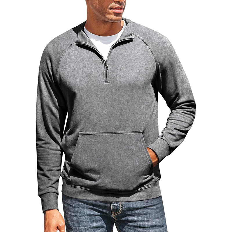 Men's Solid Color Lapel Raglan Sleeve Kangaroo Pocket Sweatshirt 86116680Z