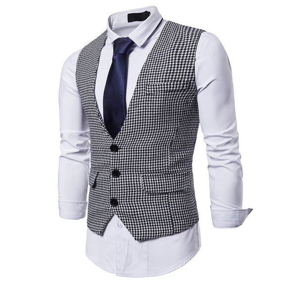 Men's Vintage Houndstooth Single Breasted Vest 66216975Y