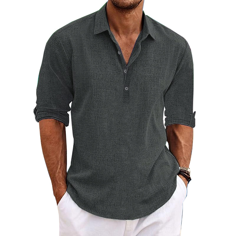 Camisa informal de manga larga con solapa y mangas enrolladas de color liso para hombre 41061054Y