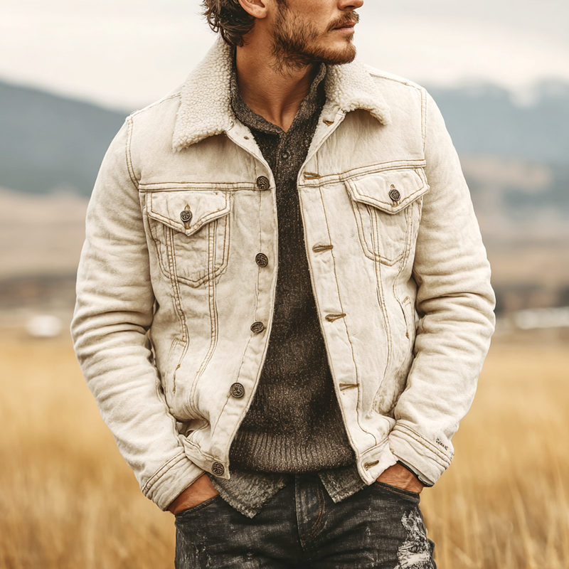Men's Retro Fleece Lapel Faux Suede Single Breasted Jacket MTA1341I5Z