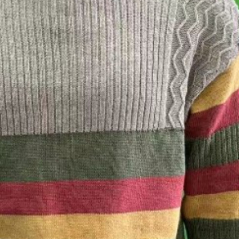 Men's Turtleneck Color Block Striped Knitted Sweater 96778360X