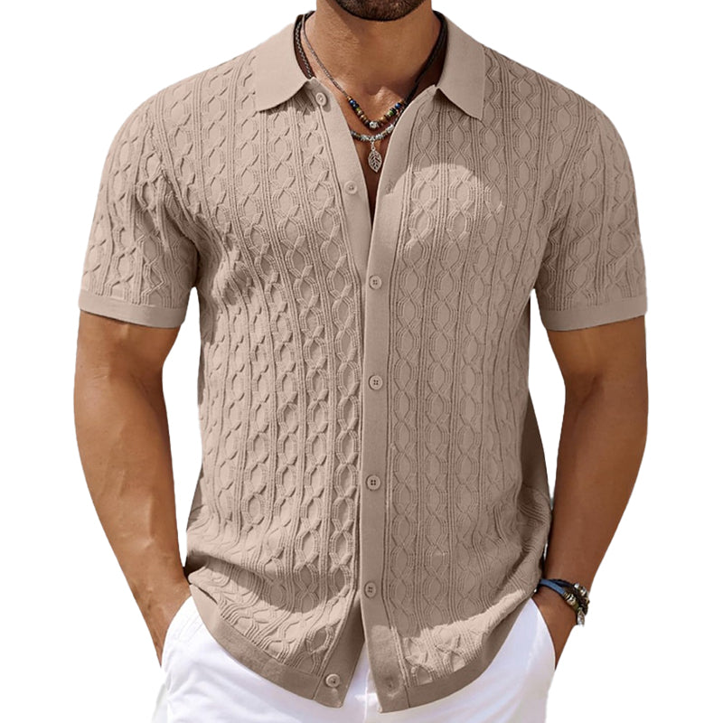 Men's Solid Color Knitted Button Polo Shirt 08122639X