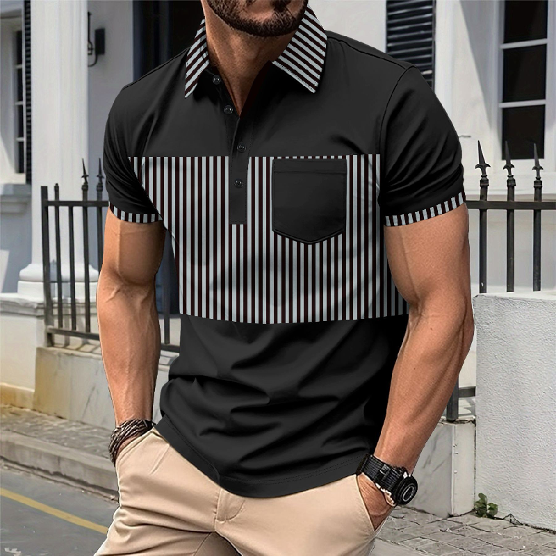 Men's Stripe Print Short Sleeve Polo Shirt 18376021X