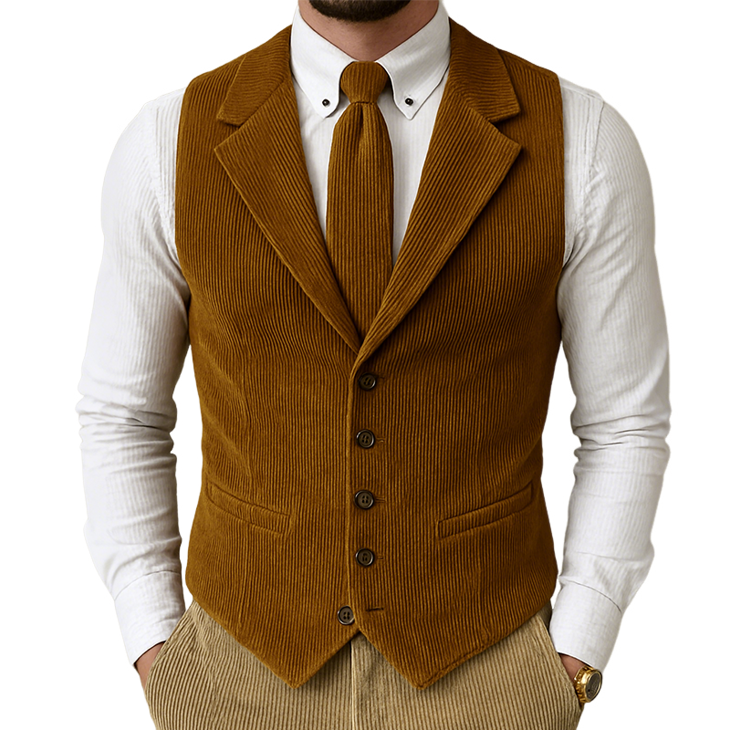 Men's Retro Casual Solid Color Corduroy Vest MTA0826H0TO