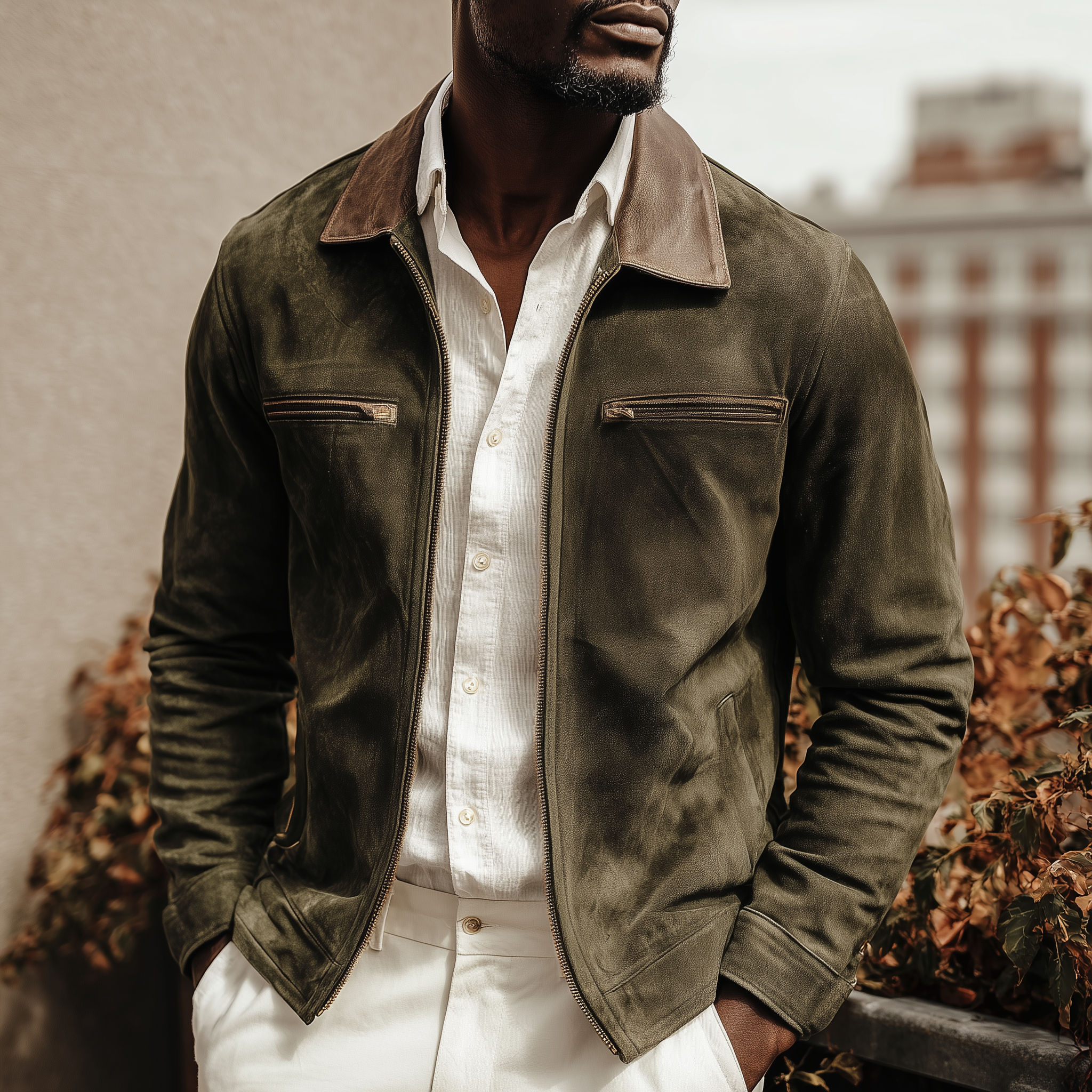 Men's Classic Casual PU Leather Lapel Placket Zipper Suede Jacket MTA2728H2K
