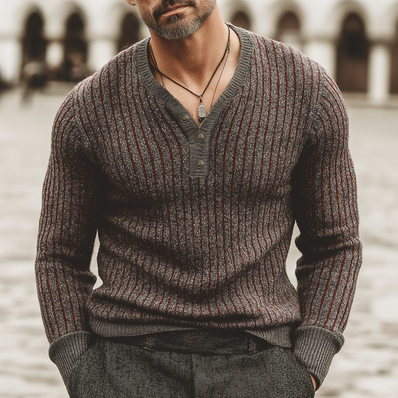 Men's Urban Business V-Neck Striped Knit Sweater MTA1933K7U