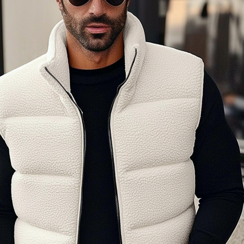 Men's Solid Color Fleece Patchwork Stand Collar Zip-up Vest MTA2613K1X