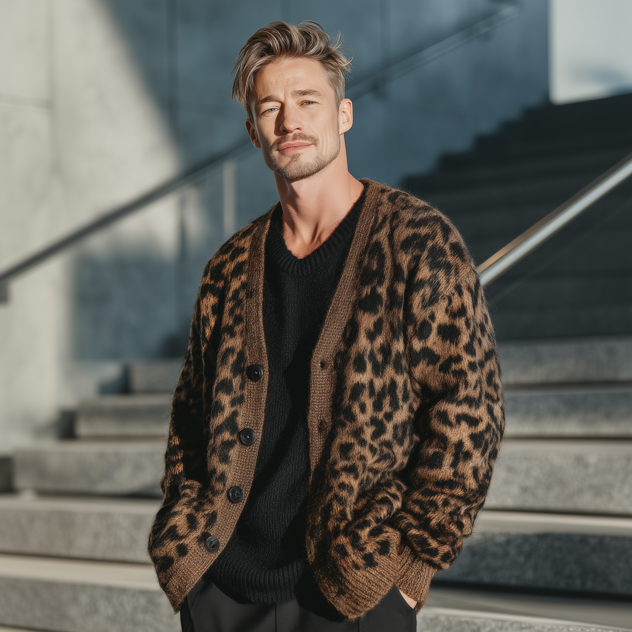 Men's Classic Casual Leopard Print Loose Knit Cardigan MTA1600J4K