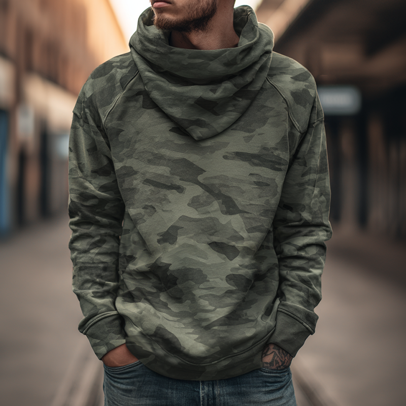 Men's Retro Casual Camouflage Print Ruffle Collar Sweatshirt MTA1320H7TO