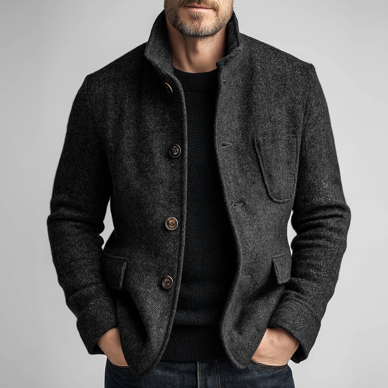 Men's Retro Casual Herringbone Stand Collar Jacket MTA2862K8TO