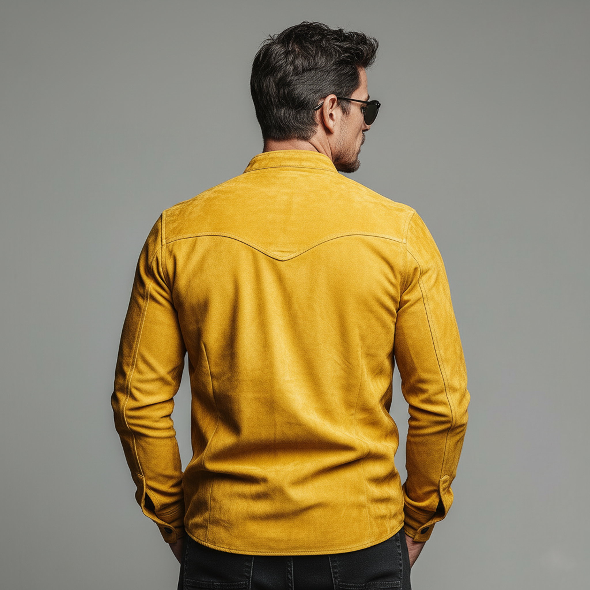 Men's Classic Casual Faux Suede Stand-collar Long-sleeved Shirt MTA2492L8K