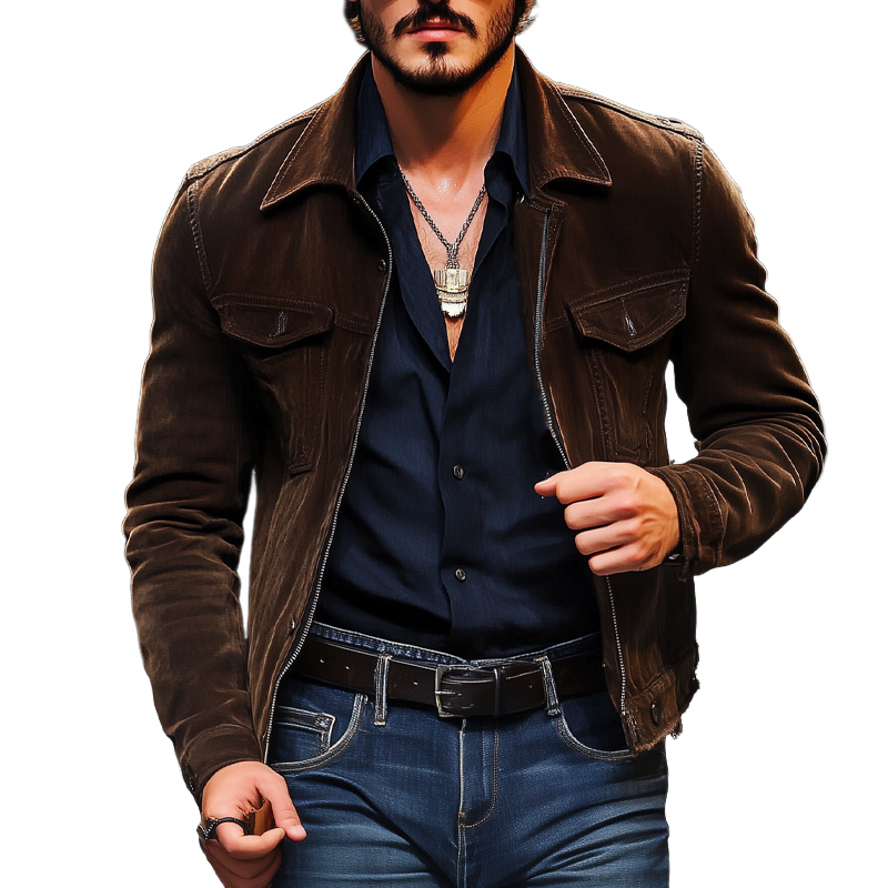 Men's Vintage Light Faux Suede Zip-Up Jacket MTA2503G6X