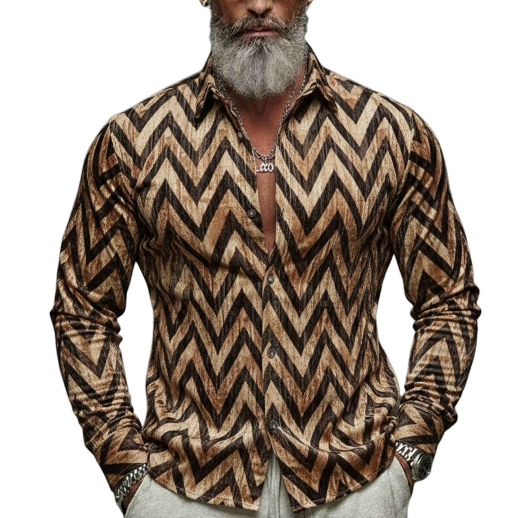 Men's Classic Vintage Velvet Printed Long-sleeved Shirt MTA3096L7K