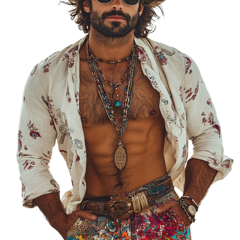 Men's Vacation Bohemian Print Long Sleeve Shirt MTA0947E0X