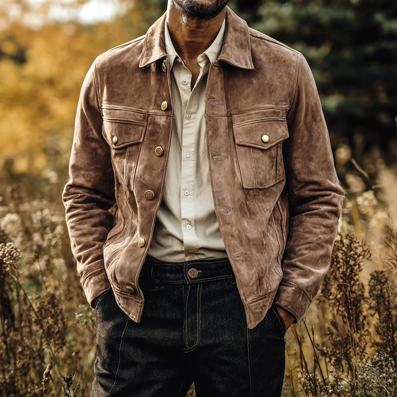 Men's Solid Suede Lapel Single Breasted Jacket MTA0314I6Z