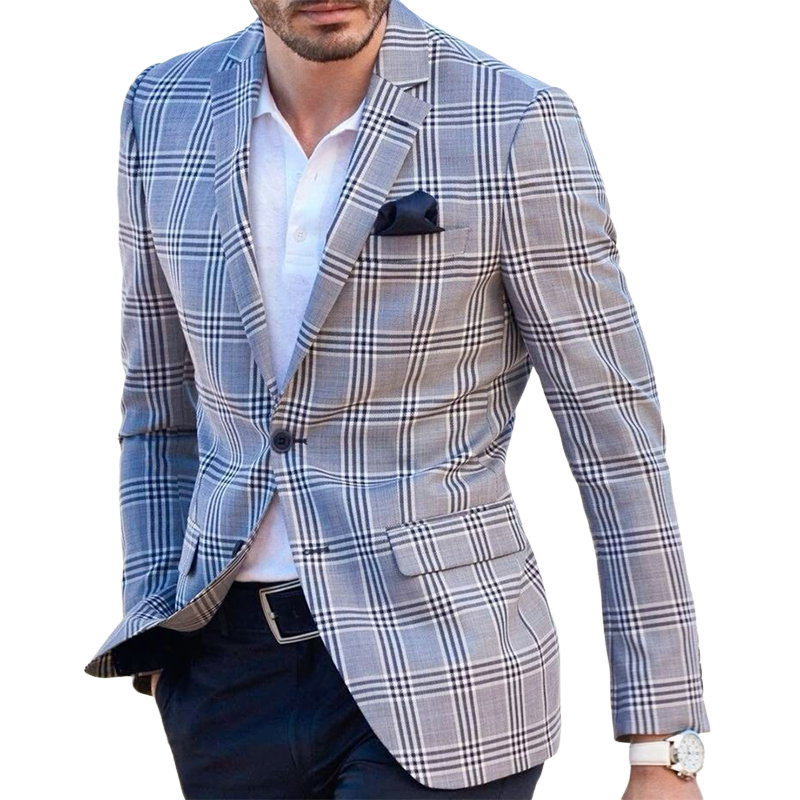 Men's Classic Fashion Casual Single-breasted Plaid Slim-fit Blazer 04513642K