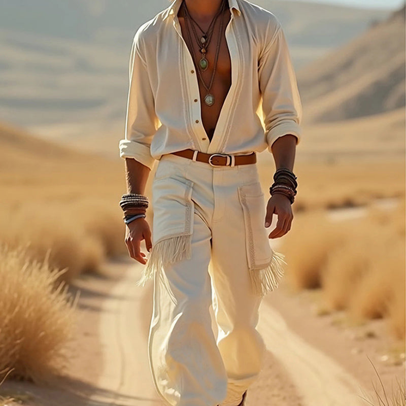 Men's Western Cowboy Style Long Sleeve Shirt Bloomers Set MTA3069D2U