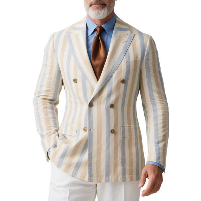 Men's Striped Peak Lapel Double Breasted Casual Blazer MTA2473G5Z