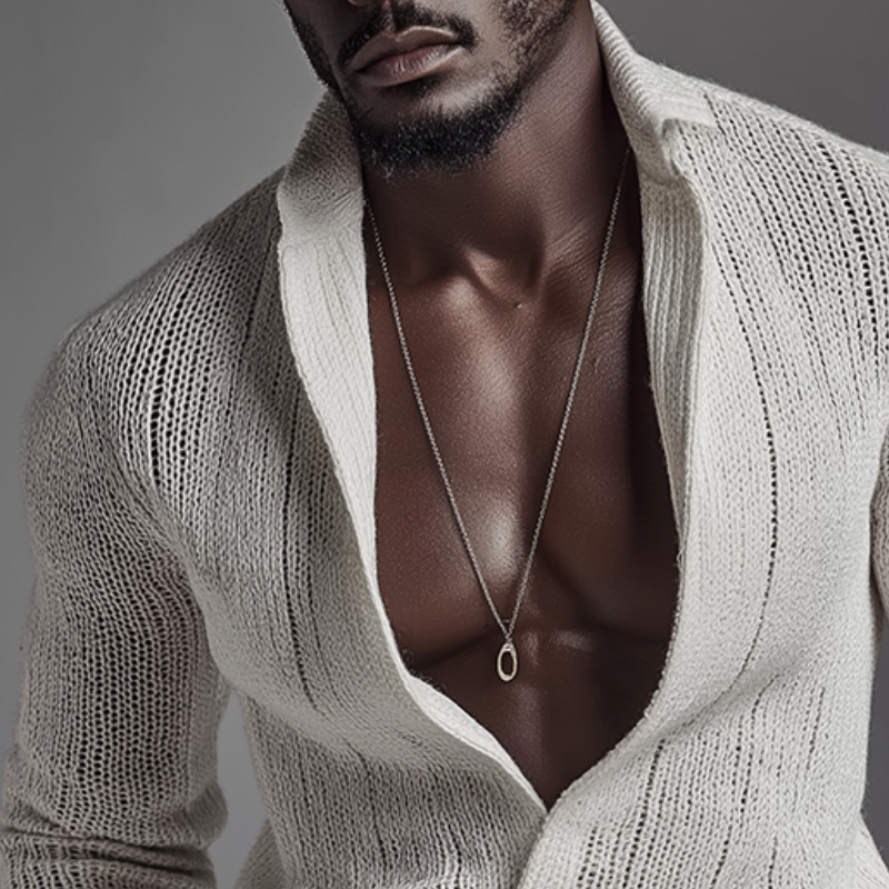 Men's Retro Casual Knit Lapel Long Sleeve Shirt MTA2594I9TO